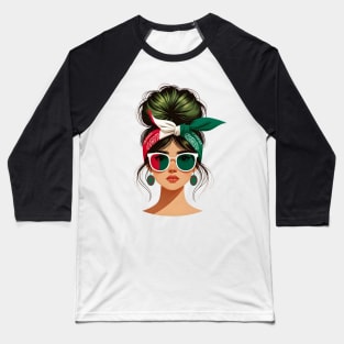 Mexican Girl with Messy Bun Baseball T-Shirt